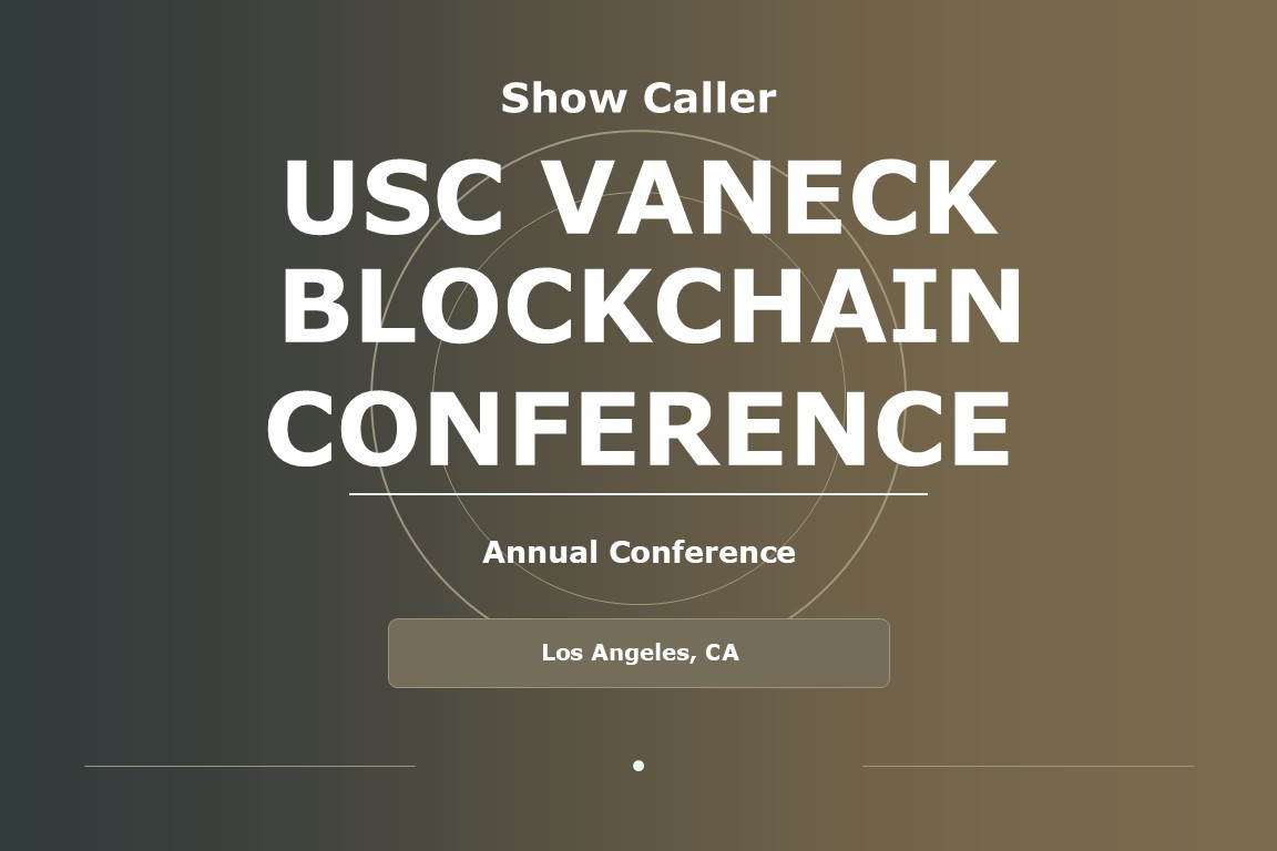 Title card for Shawna Voragen’s show calling work on USC VanEck's Blockchain Conference.