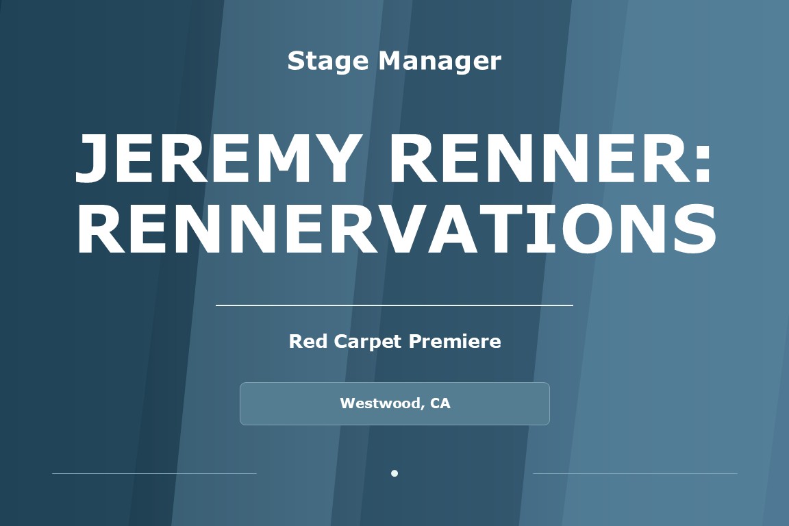 Title card for Shawna Voragen’s stage managing work on Jeremy Renner: Rennervations.
